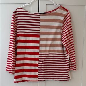J. Crew Red and Beige Striped Long Sleeve Top